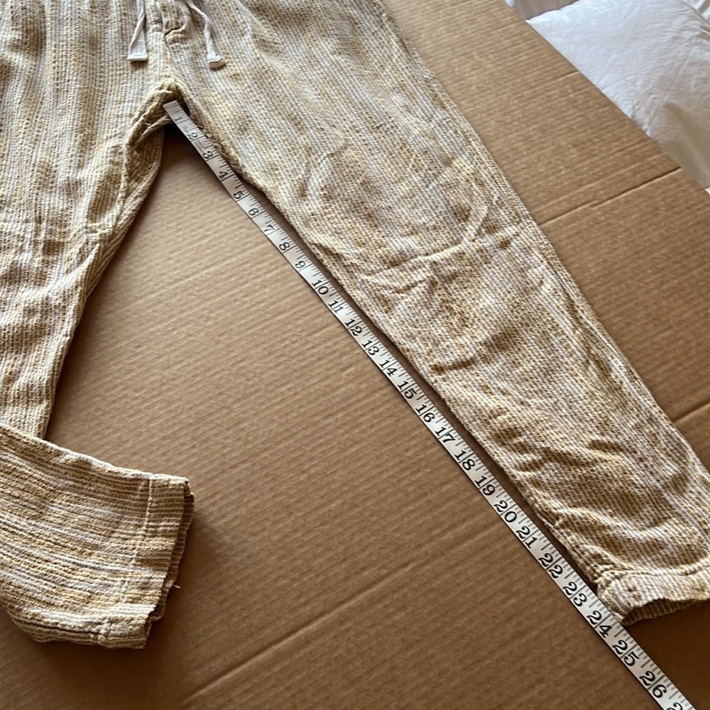 Free People CARAWAY Skinny Slim Pants mustard yellow Striped Drawstring- Sz 6 - Picture 10 of 15